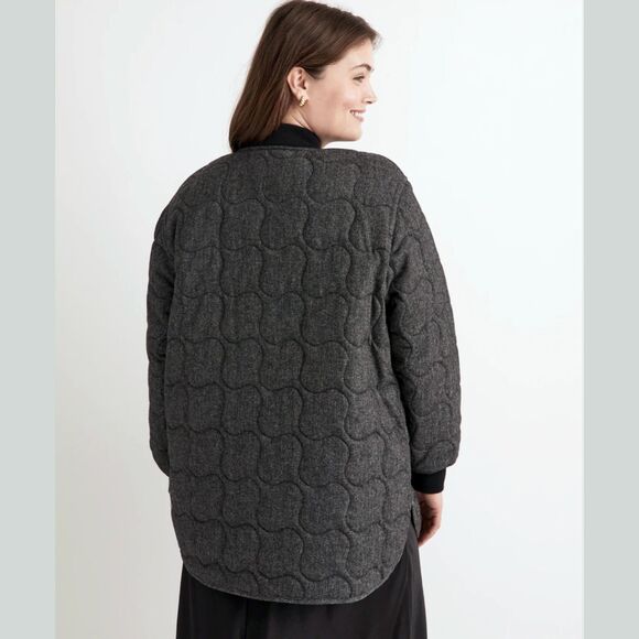 Madewell Quilted Oversized Bomber Jacket Women 3X Black Herringbone Wool N0317 - Picture 4 of 13